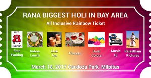 RANA Bay Area Holi Ticket 2017